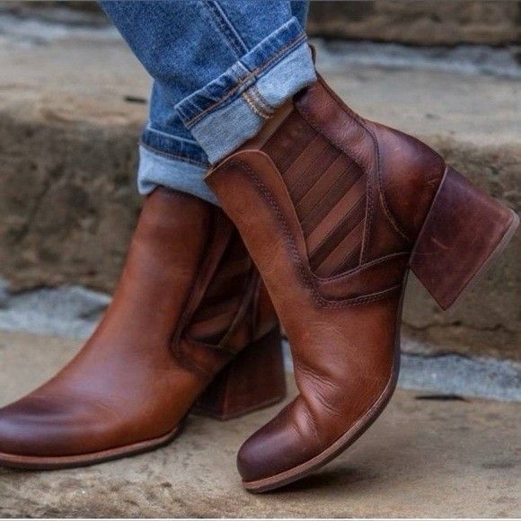 Kork Ease Albin Ankle Boot Pull On Brown Leather Bootie Chelsea Chunky Heel 8.5 - Picture 2 of 15